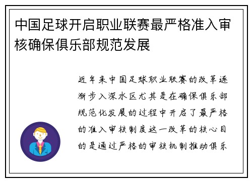 中国足球开启职业联赛最严格准入审核确保俱乐部规范发展 中国足球开启职业联赛最严格准入审核确保俱乐部规范发展